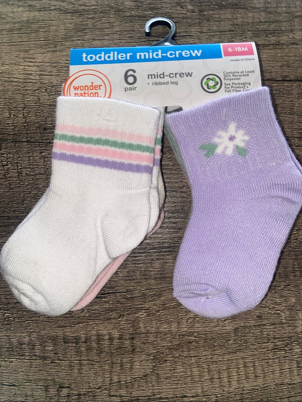 wonder nation Toddler Mid-Crew Socks in White & Lavender - 6 Pack
